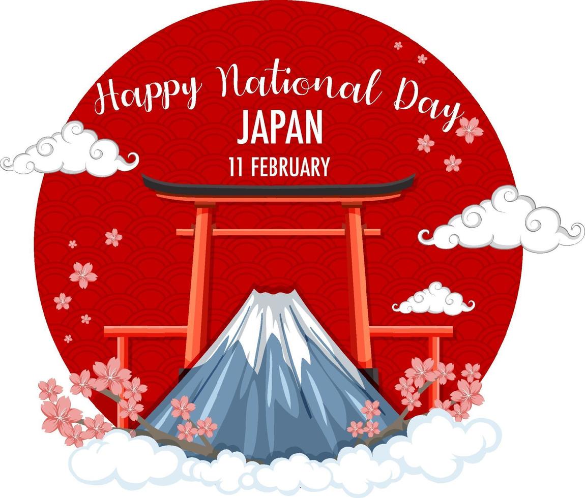 felice striscione per la festa nazionale del giappone con porta torii e monte torii vettore