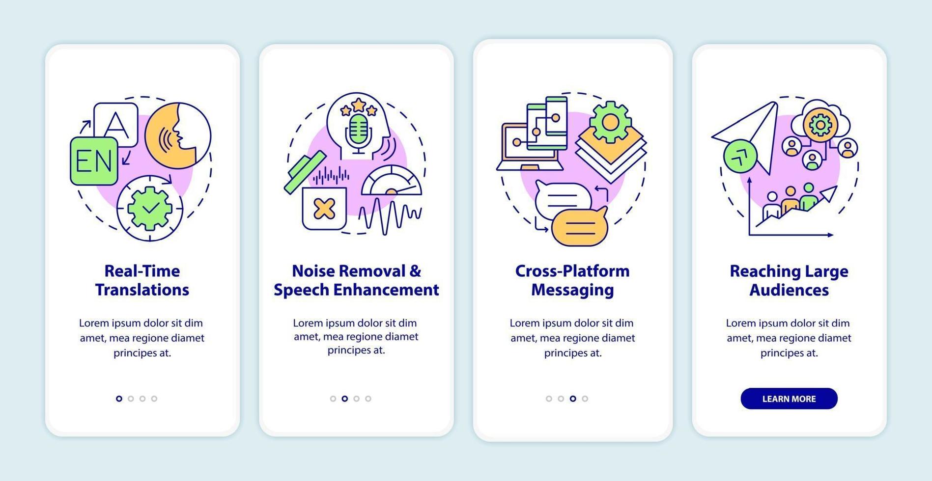 sono funzionalità avanzate nella schermata della pagina dell'app mobile onboarding vettore