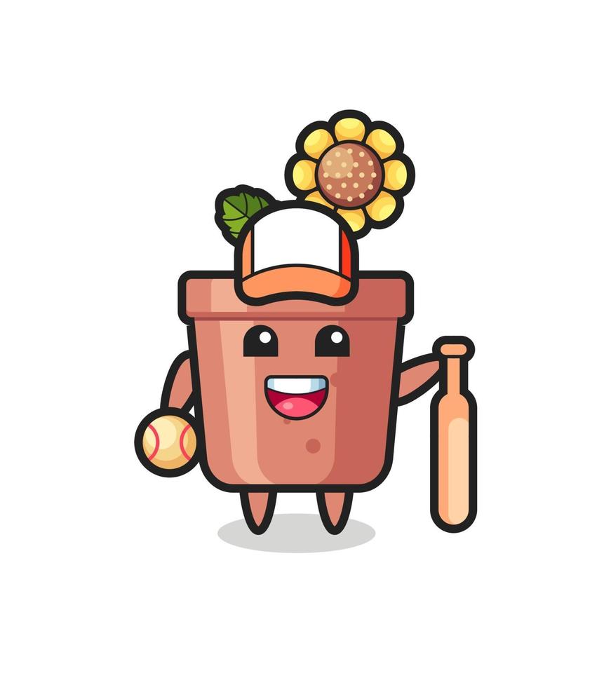 personaggio dei cartoni animati di un vaso di girasole come giocatore di baseball vettore