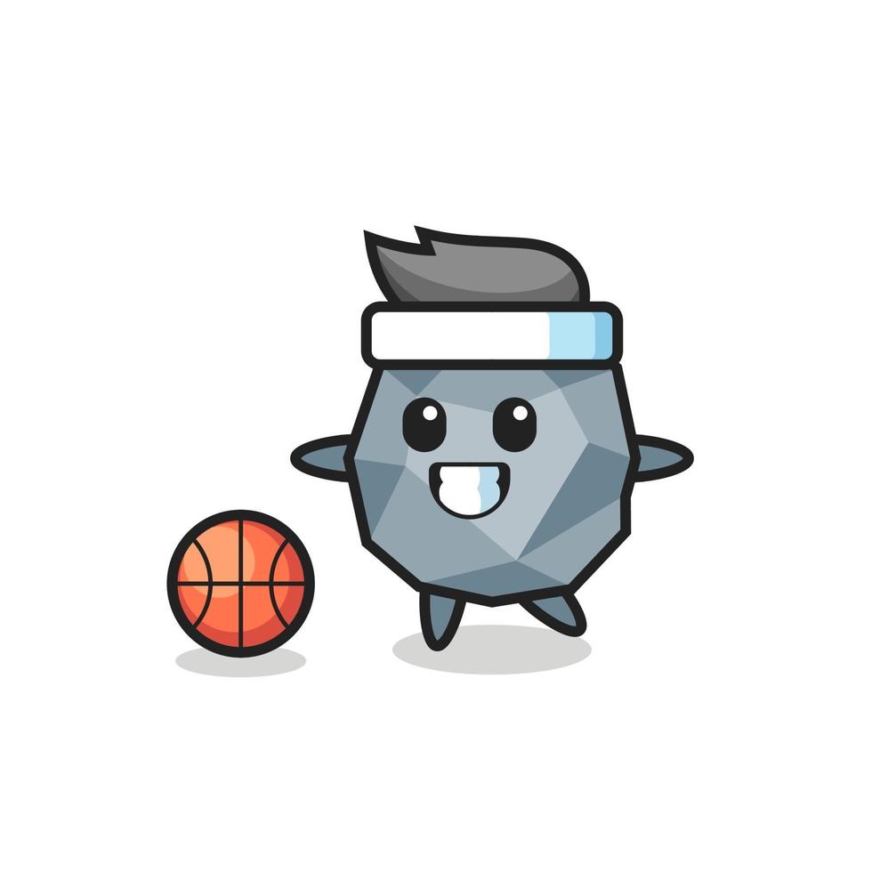 l'illustrazione del cartone animato di pietra sta giocando a basket vettore