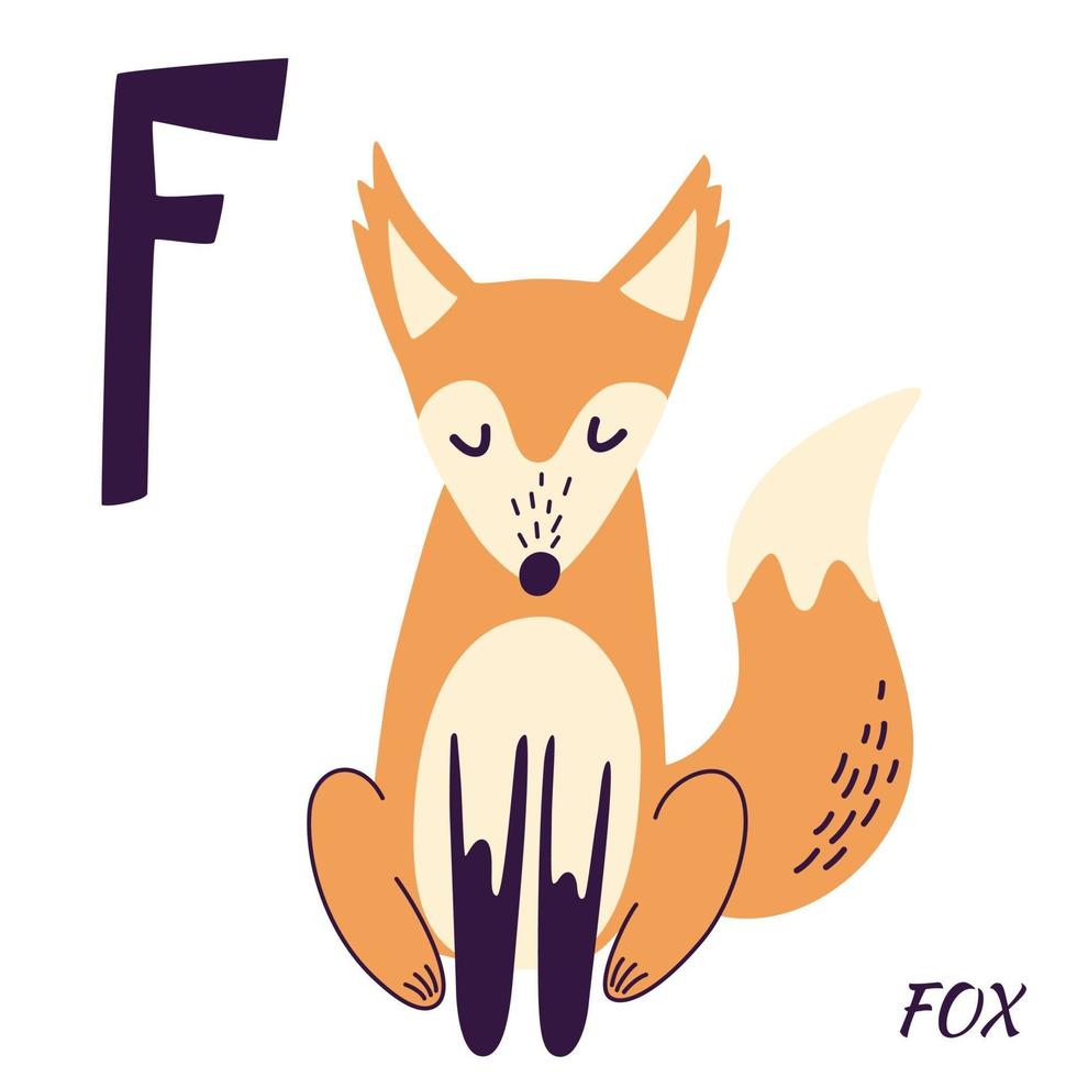 alfabeto animale volpe. disegnare a mano animali della foresta vettore