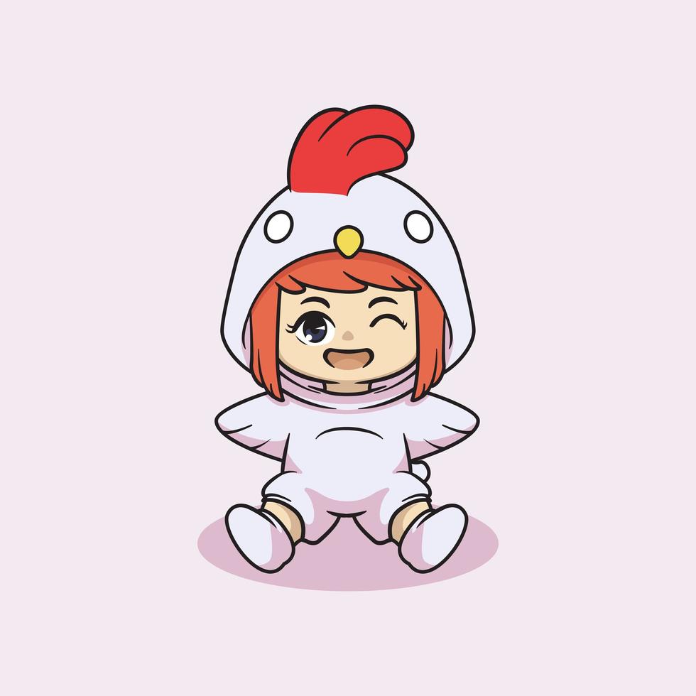 simpatica ragazza kawaii in costume da pollo vettore