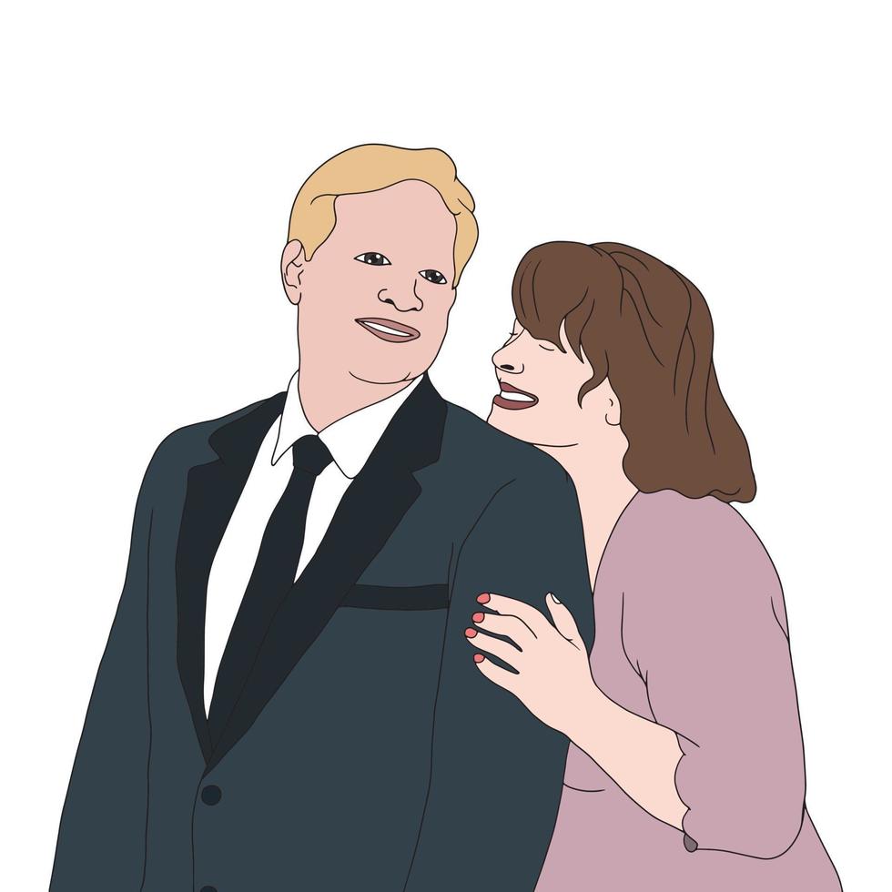 una coppia che si diverte, la moglie abbraccia il marito, le persone delle illustrazioni vettore