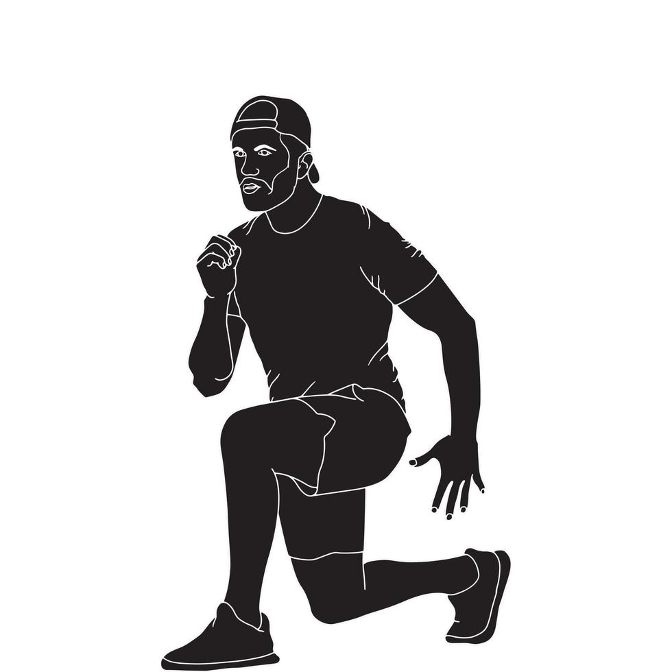 silhouette - atleta maschio illustrazione disegnata a mano su sfondo bianco vettore