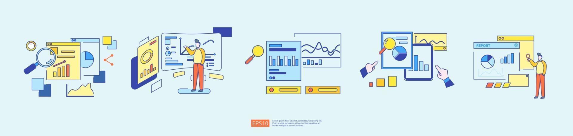 dati grafici digitali per analisi seo e set strategico e statistico vettore