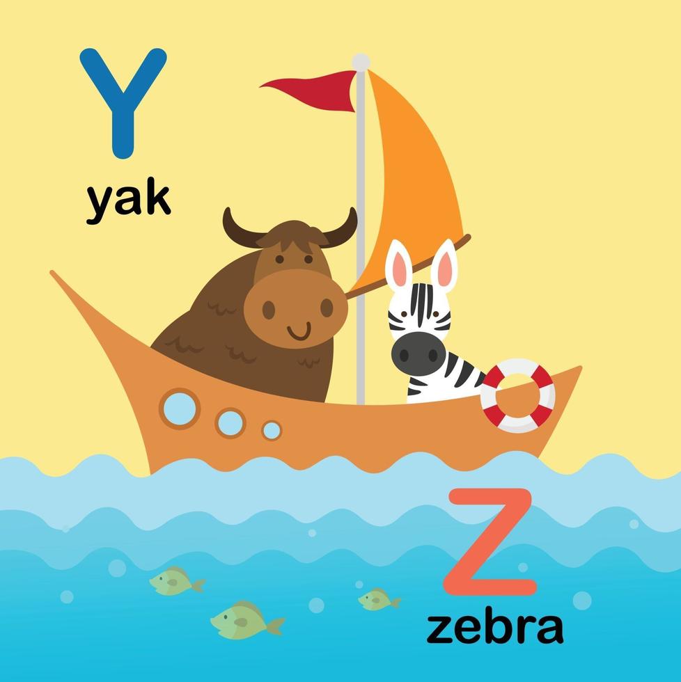 lettera dell'alfabeto y-yak,z-zebra, illustrazione vettore