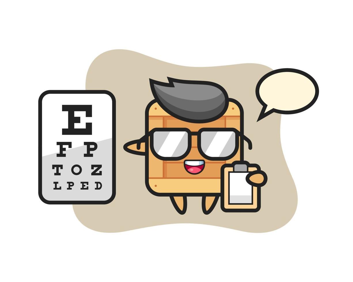 illustrazione della mascotte della scatola di legno come oftalmologo vettore