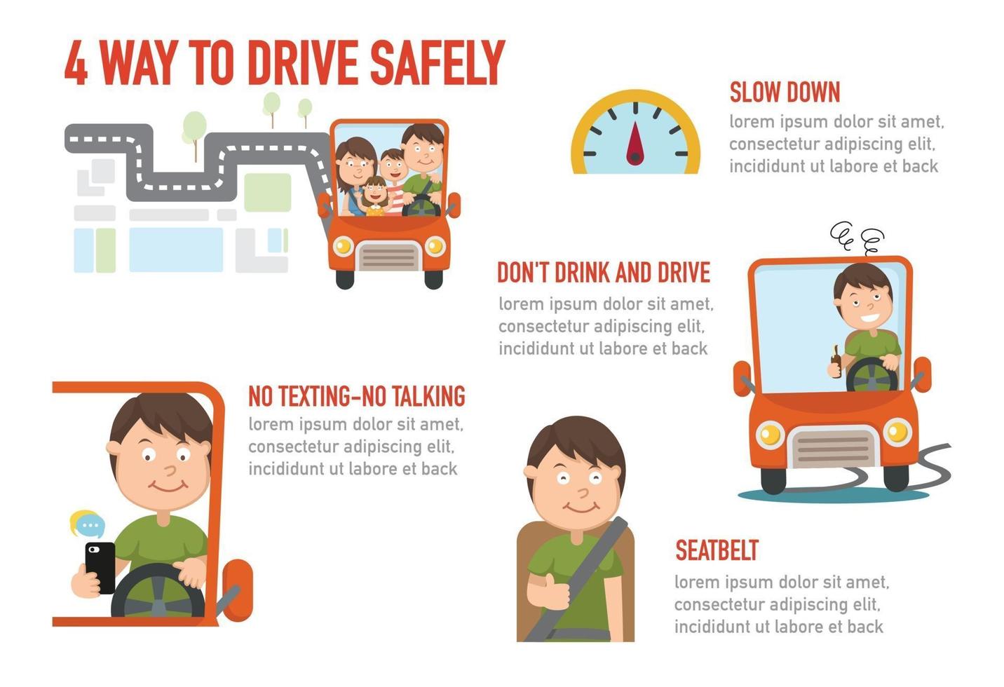 illustrazione di 4 modi isolati per guidare in sicurezza vettore