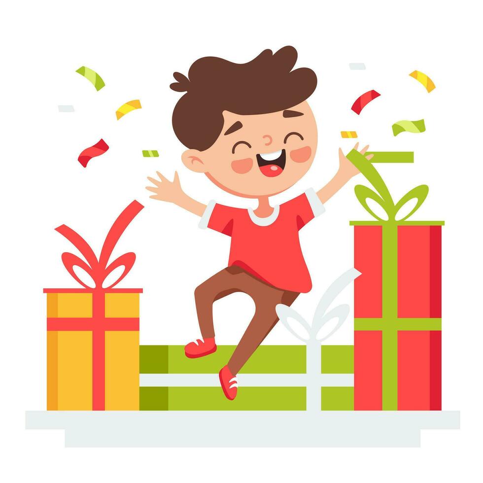 vettore illustrazione di un' ragazzo ottenere i regali nel un' carino cartone animato stile.