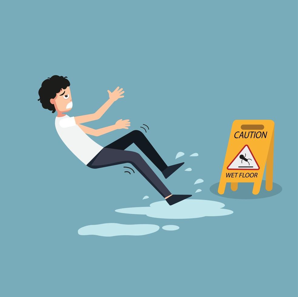 illustrazione del segno di cautela del pavimento bagnato isolato.pericolo di scivolamento vettore