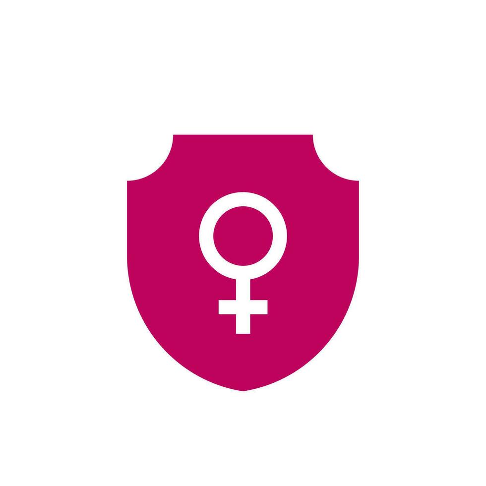 rosa scudo con femmina Genere simboli icona. protezione e sicurezza di donne a partire dal violenza e umiliazione con fornitura di diritti e vettore privilegi