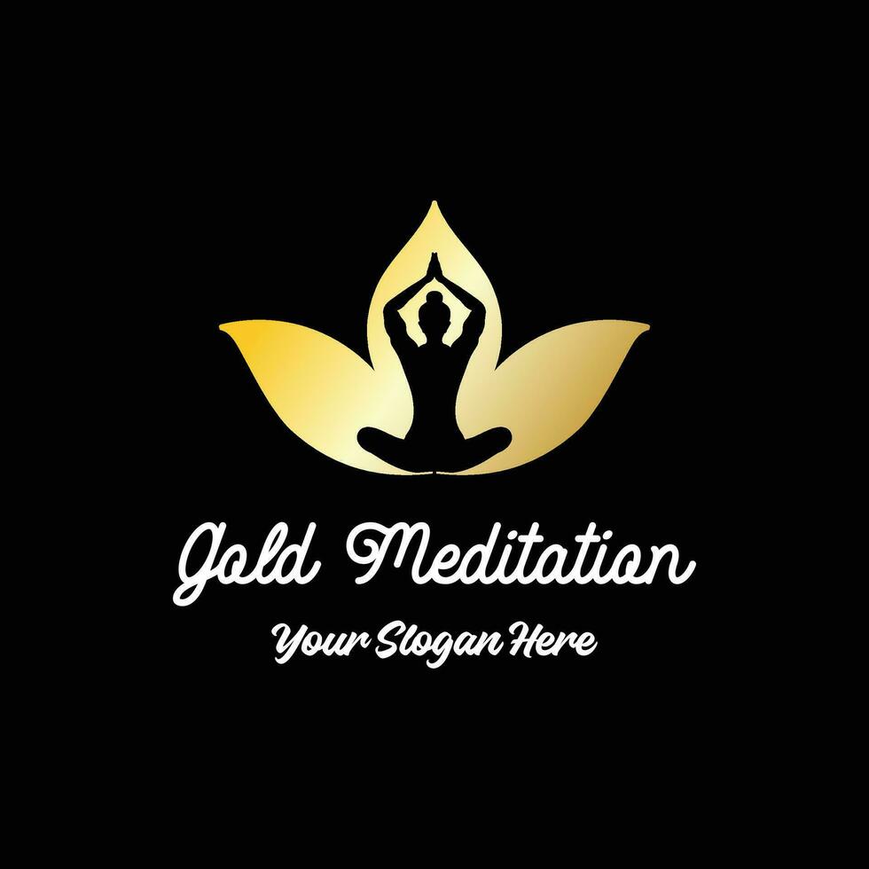 elegante lusso d'oro loto yoga meditazione logo design vettore