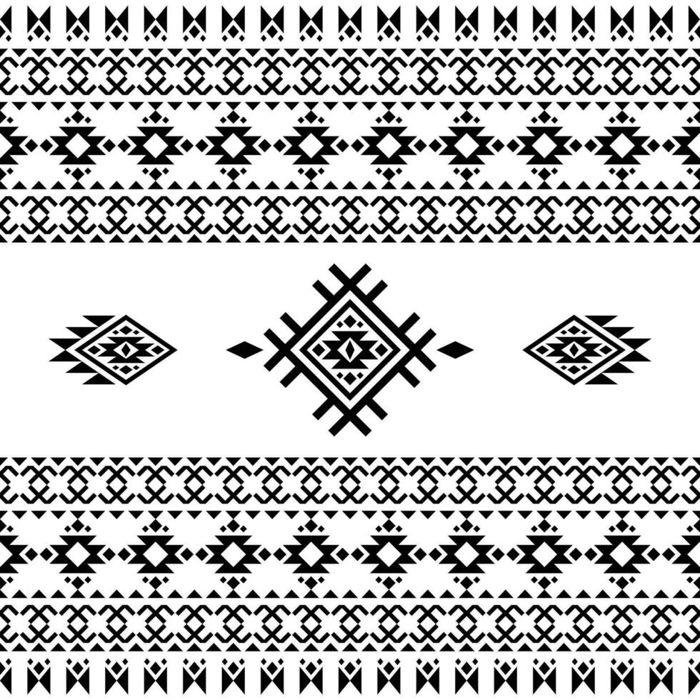tribale ornamento motivo con senza soluzione di continuità geometrico modello. azteco navajo e orientale contemporaneo etnico stile. nero e bianca. design tessuto, tessile, ricamo, Stampa, tessitura, interno, sfondo. vettore
