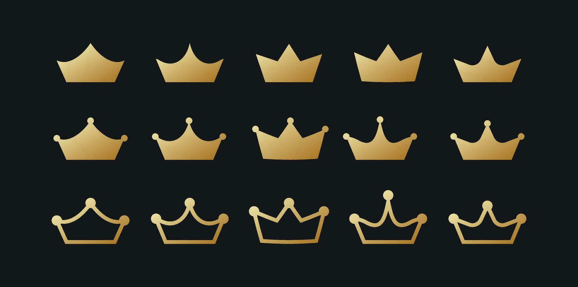 d'oro corone impostare. monarca vip copricapo con imperiale araldico simboli e classico design di dominante vettore regno