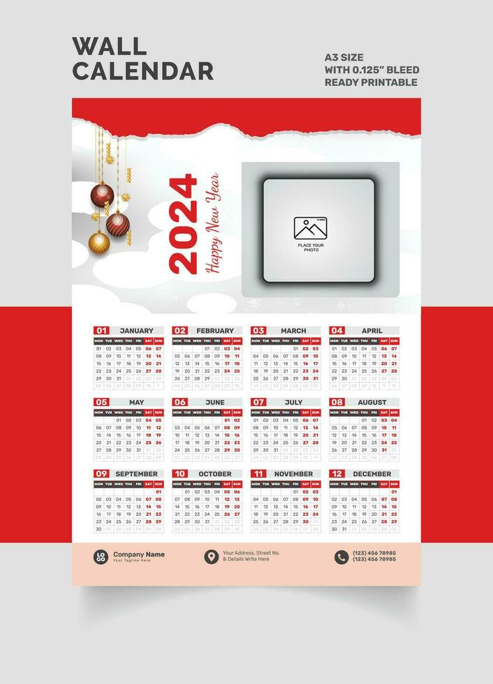 2024 parete calendario singolo pagina calendario uno pagina calendario vettore