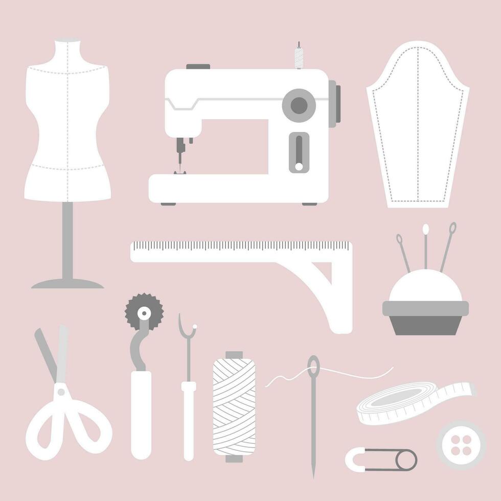 impostato di cucire utensili attrezzatura vettore piatto illustrazione