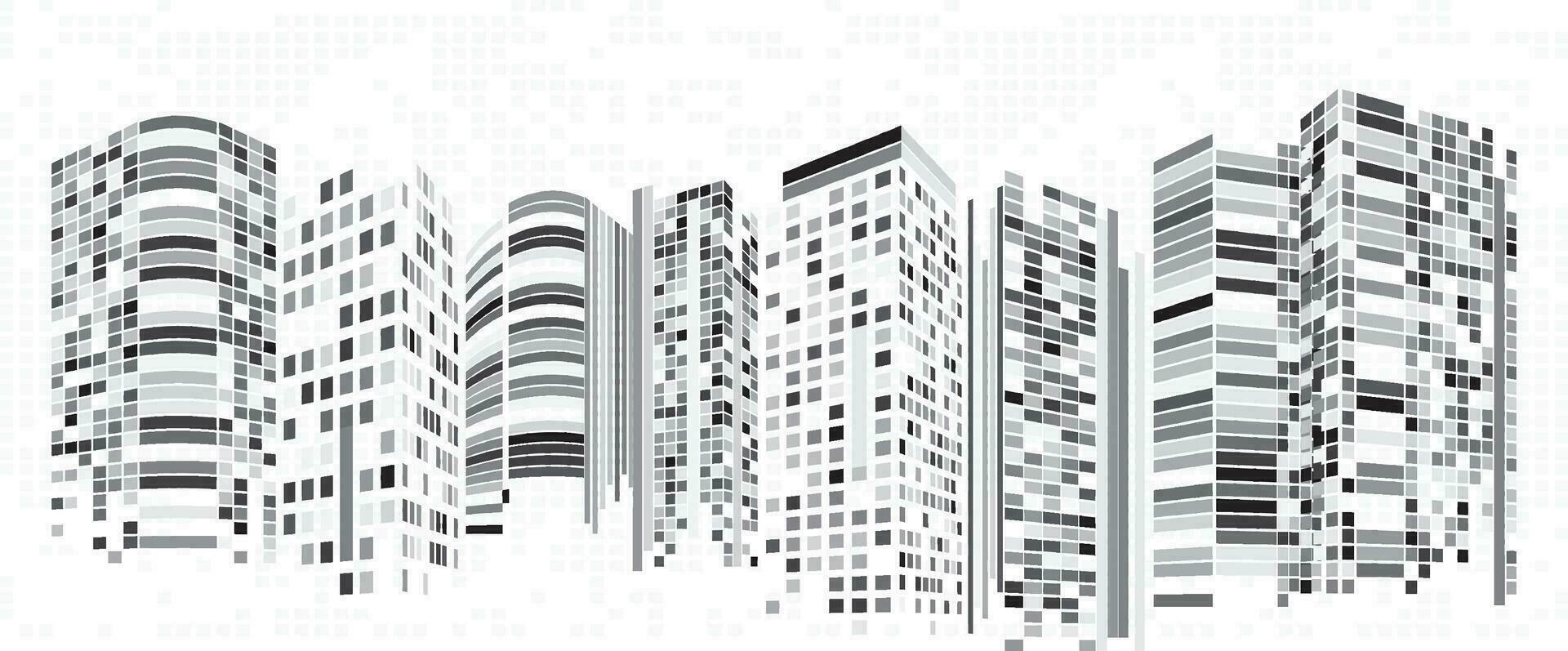 paesaggio urbano, edificio prospettiva, moderno edificio nel il città orizzonte, città silhouette, città grattacieli, attività commerciale centro, illustrazione nel piatto design. vettore