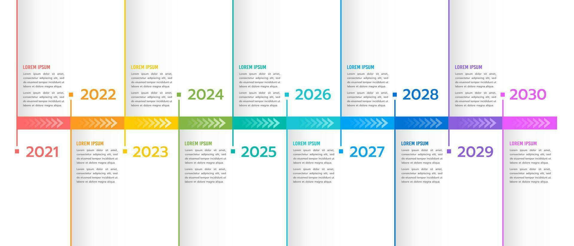 10 anni anniversario sequenza temporale Infografica opuscolo. pietra miliare, attività commerciale presentazione, e tabella di marcia. vettore illustrazione.