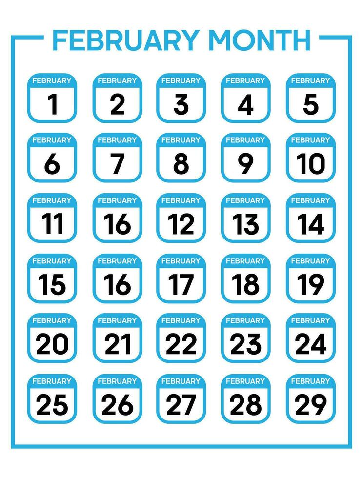 febbraio 01 per 29 giorni calendario foglia vettore illustrazione modello