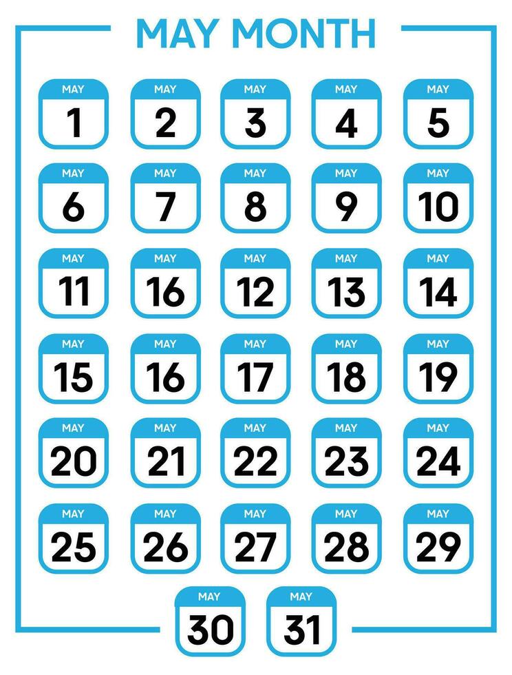 Maggio 01 per 31 giorni calendario foglia vettore illustrazione modello