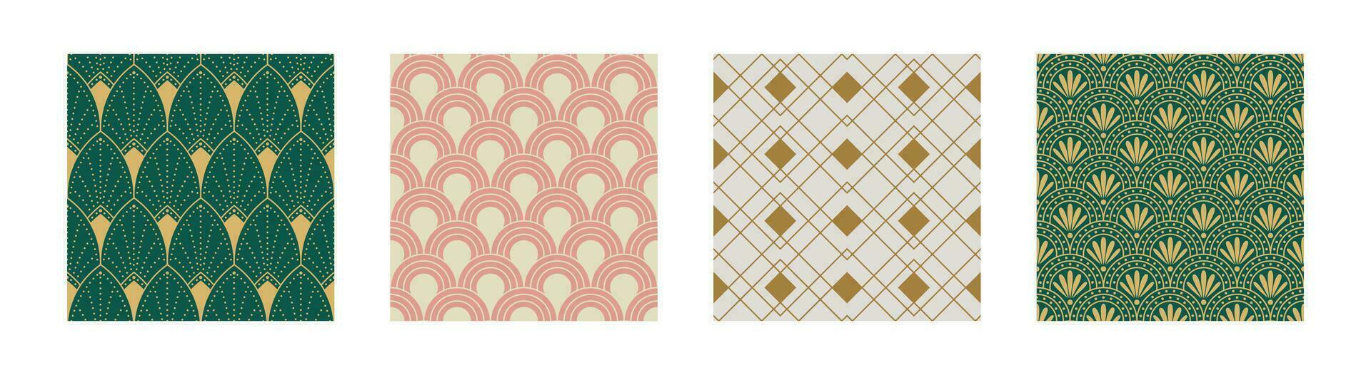 impostato di Vintage ▾ arte deco senza soluzione di continuità modello. linea arte geometrico oro forme. moderno ornamenti vettore illustrazione. gatsby retrò elegante sfondo per tessuto, sfondo o involucro