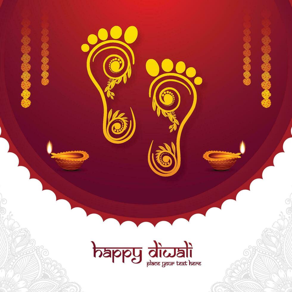 contento Diwali Festival per dea maa lakshmi charan o paduka carta sfondo vettore