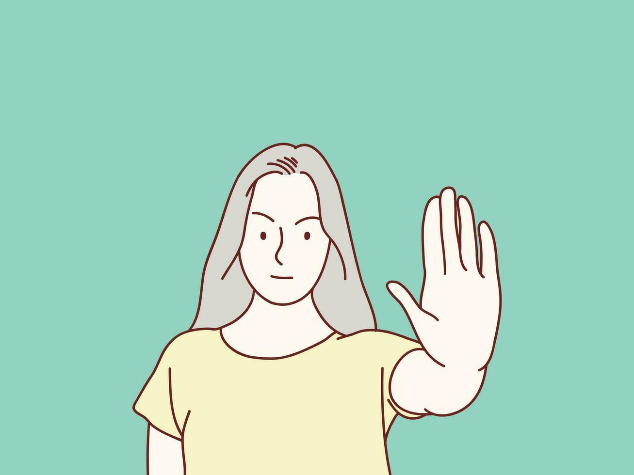 donna grave fermare gesto rifiuto no con attraversato mani semplice coreano stile illustrazione vettore