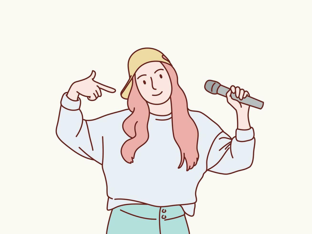 cantante rap ragazza cantare hold microfono coreano illustrazione stile vettore