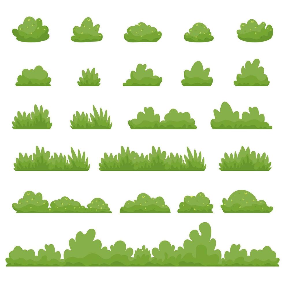 arbusti e verde cespuglioso impianti cartone animato. cespuglio di diverso forme parco impianti impostare. vettore piatto cartone animato illustrazione isolato su bianca