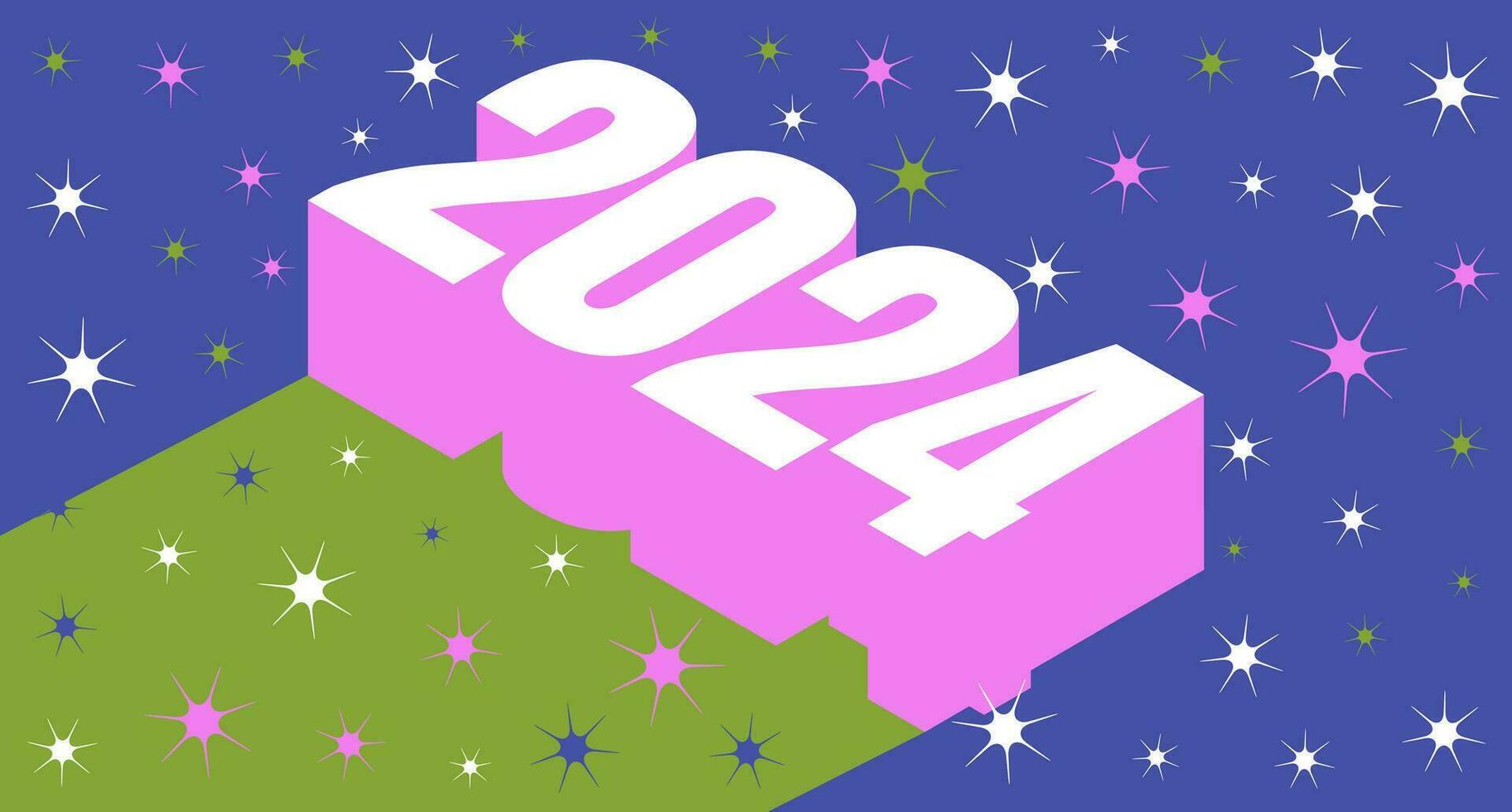 2024 tipografia bandiera retrò design concetto. vacanze manifesto isometrico stile. contento nuovo anno 2024 design con tipografia lettera logo per calendario, volantino, manifesto, bandiera e media inviare modello. vettore