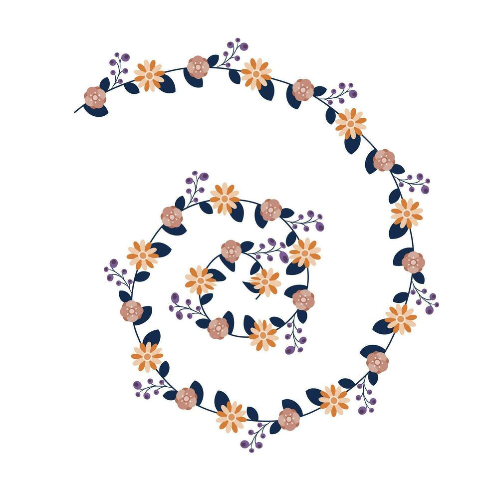 spirale piatto fiori. ornamentale floreale ghirlanda con astratto a strisce fiori, spirale forme, onde, linee, e cerchi su un' bianca sfondo. vettore illustrazione