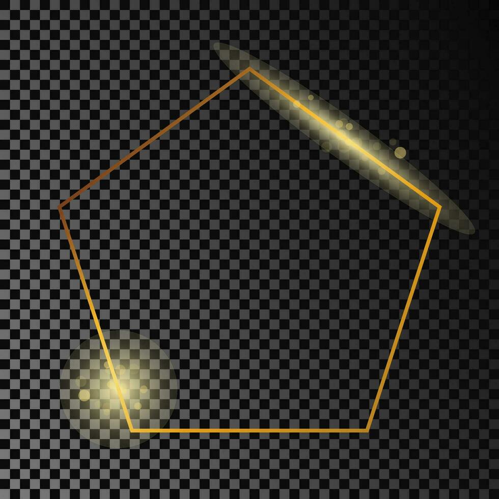 oro raggiante pentagono forma telaio isolato su buio sfondo. brillante telaio con raggiante effetti. vettore illustrazione.