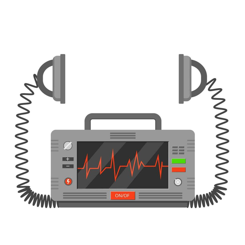 dispositivo per emergenza rianimazione defibrillatore. medico elettrico primo aiuto attrezzatura con cuore Vota scala e Due vettore attuale scaricatori.