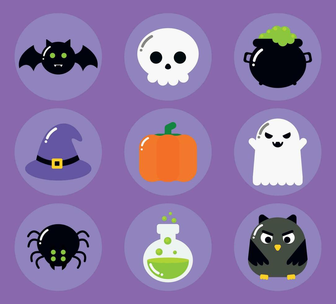 Halloween grafico elementi - pipistrello, cranio, zucche, fantasmi, strega cappello, gufo, ragno, pozione e altri. eccezionale contento Halloween elementi. contento Halloween. vettore
