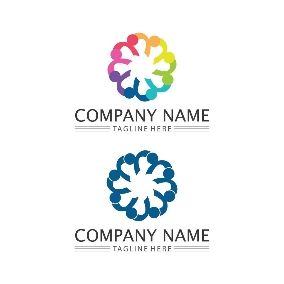logo della comunità, persone che lavorano in team e logo e design del vettore aziendale