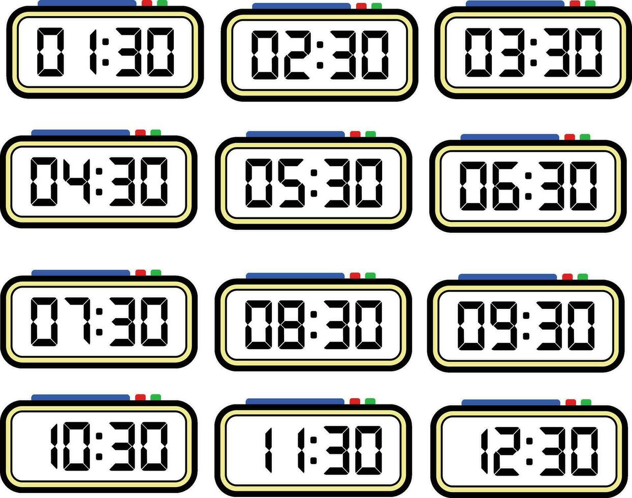 digitale orologio tempo piatto vettore impostato con 24 ore, digitale numero illustrazione
