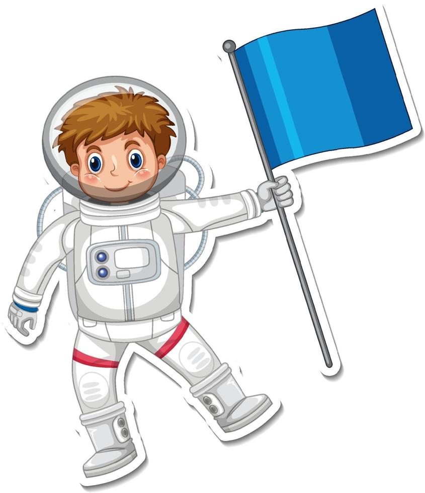 un modello di adesivo con un personaggio dei cartoni animati astronauta isolato vettore