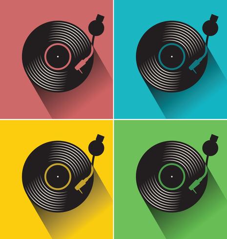 Illustrazione piana di vettore di concetto del disco nero del disco di vinile