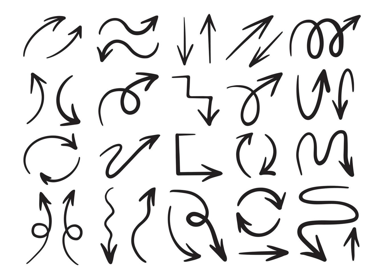 collezione di scarabocchi freccia minimalista disegnata a mano. frecce grafiche impostate. vettore
