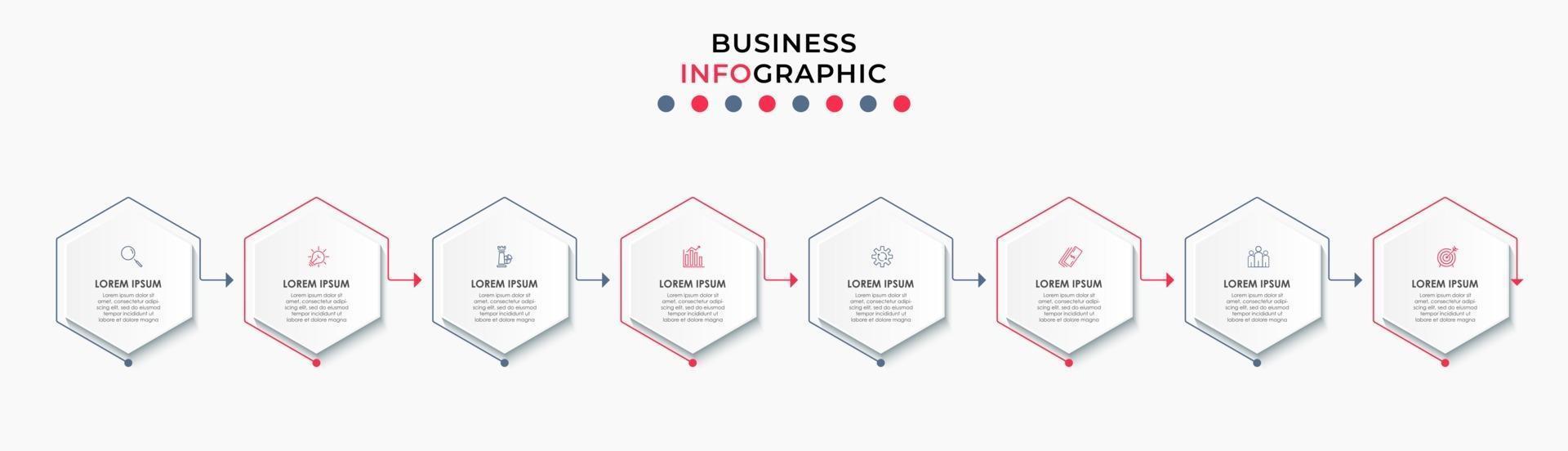 modello di business di progettazione infografica con icone e 8 opzioni o passaggi vettore