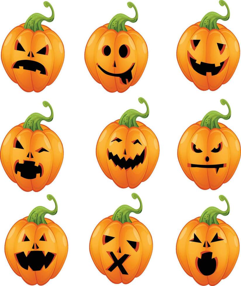 zucche con emotivo facce per Halloween festa gratuito vettore