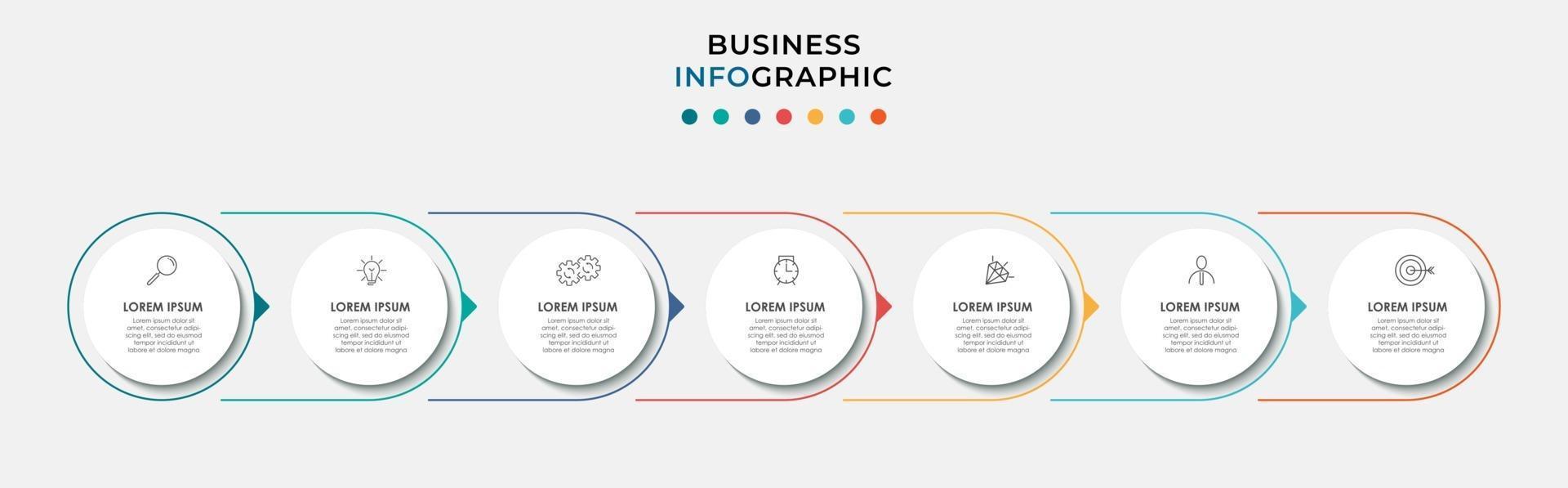 modello di business di progettazione infografica con icone e 7 opzioni o passaggi vettore