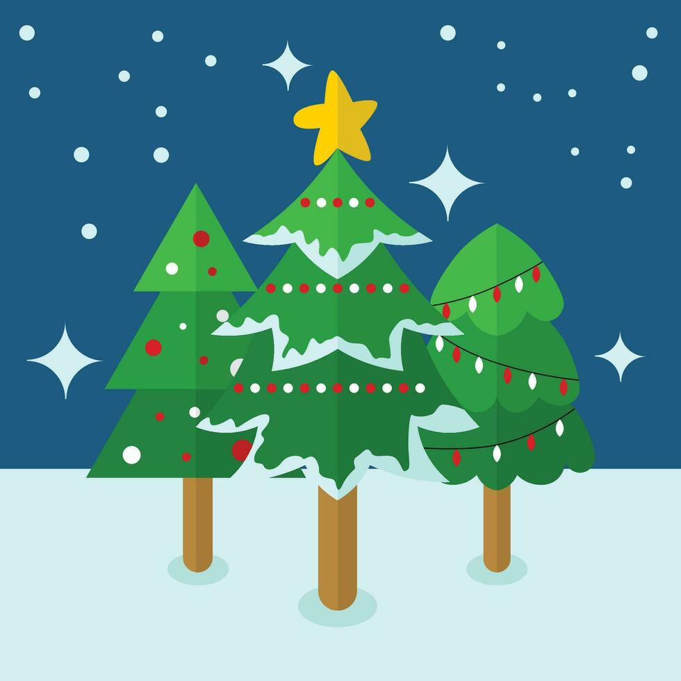 scintillante cartone animato Natale albero vettore con neve imballare di tre