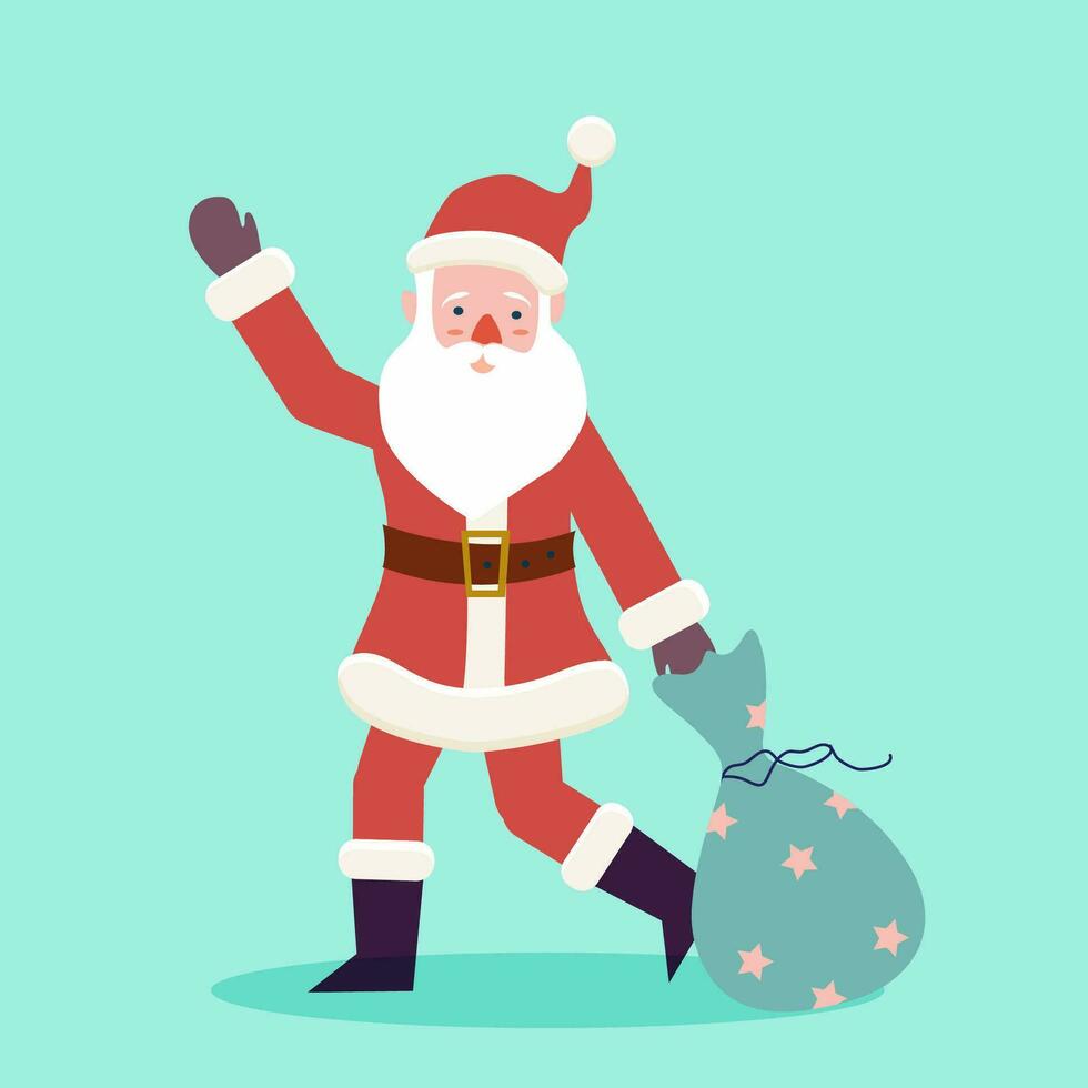 Natale carta, Santa con Borsa. vettore piatto illustrazione.