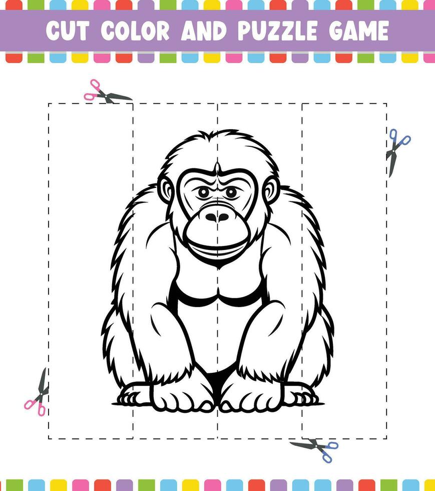 tagliare colore formazione scolastica foglio di lavoro gioco per bambini colore attività puzzle per bambini con carino animale vettore