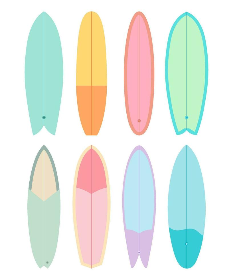 impostato di illustrazioni di tavole da surf su un' bianca sfondo. fare surf. vettore