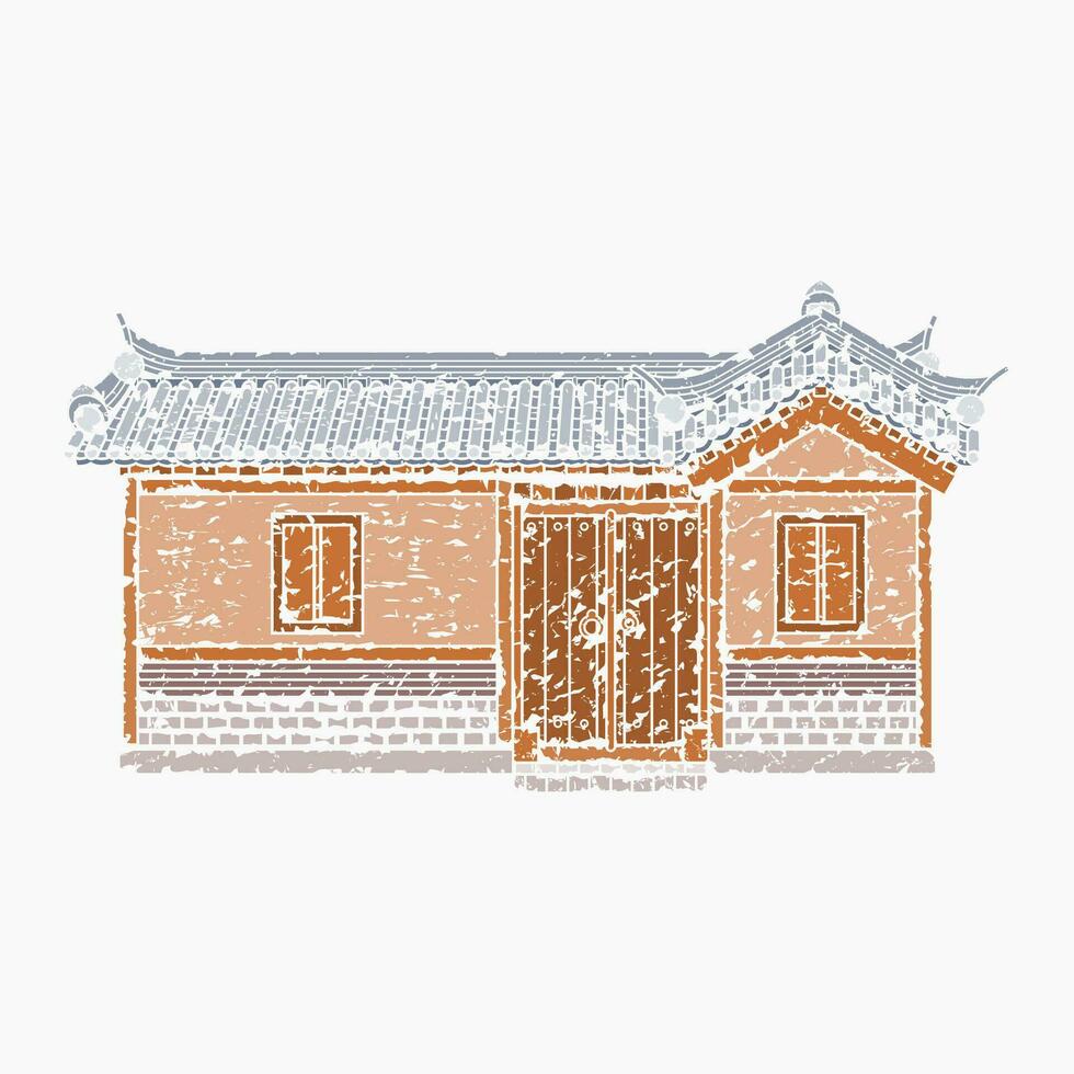 modificabile vettore illustrazione di largo tradizionale hanok coreano Casa edificio nel spazzola colpi stile per opera d'arte elemento di orientale storia e cultura relazionato design