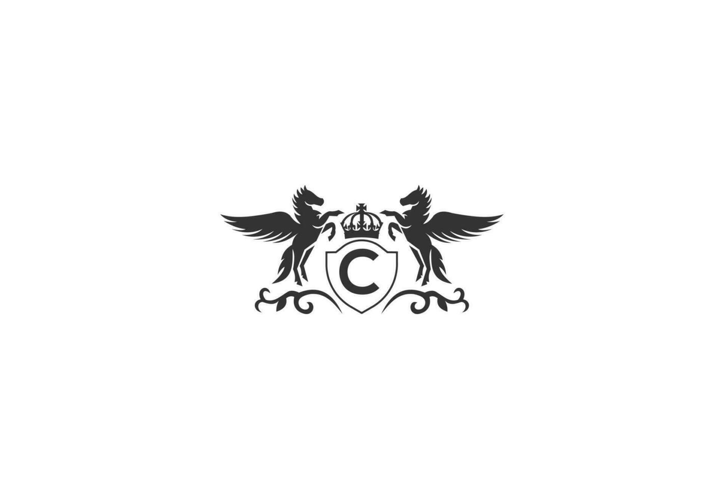 lettera c e Pegasus logo vettore. cavallo logo. vettore