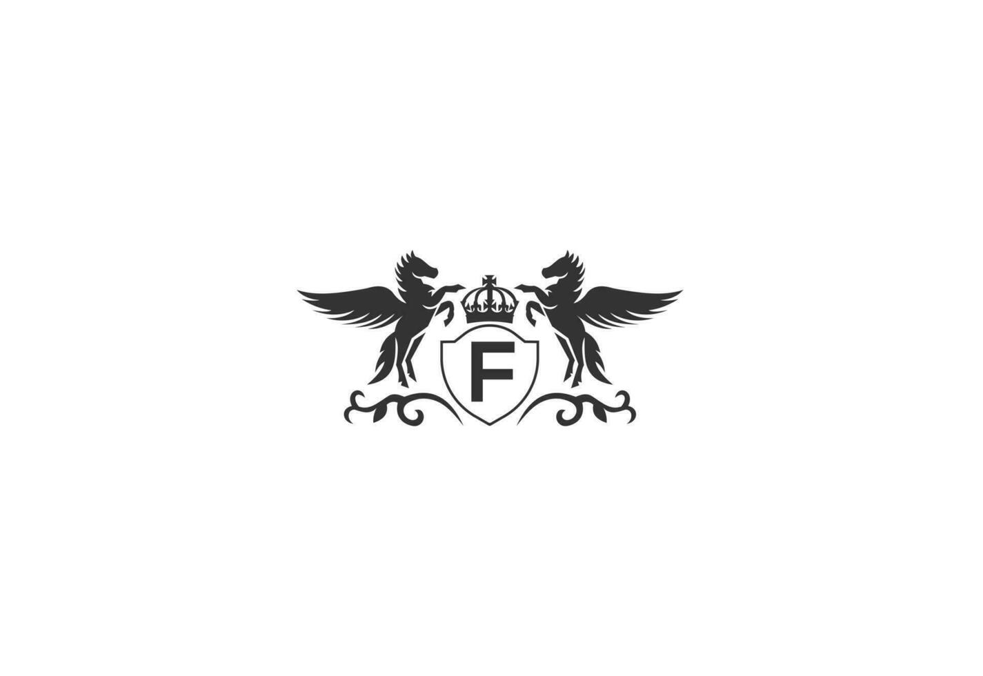 lettera f e Pegasus logo vettore. cavallo logo. vettore