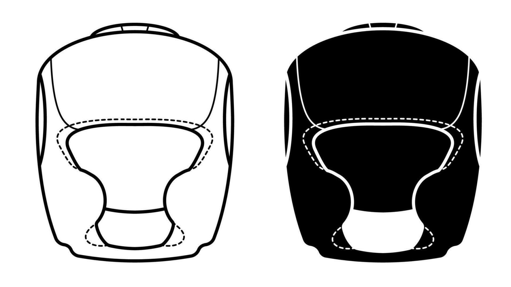 protettivo boxe casco. protettivo attrezzatura di taekwondo, karatè combattente. nero e bianca vettore